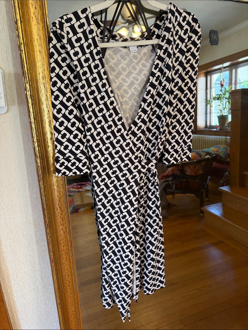 Diane Von Furstenberg Black & White Geometric Wrap Dress